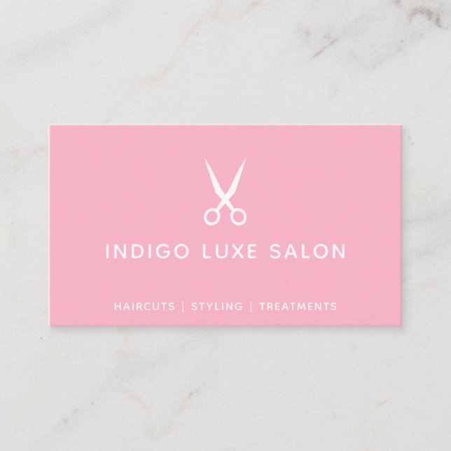 Hair Salon Hairstylist Modern Scissors Pink Business Card (Front)