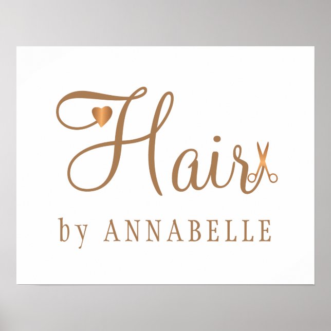 Hair salon hairstylist name copper gold glitter poster (Front)