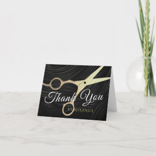 Hair Salon Hairstylist Thank You Gold Scissors Card