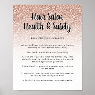 Hair Salon Health Safety Poster Pink Peach Glitter