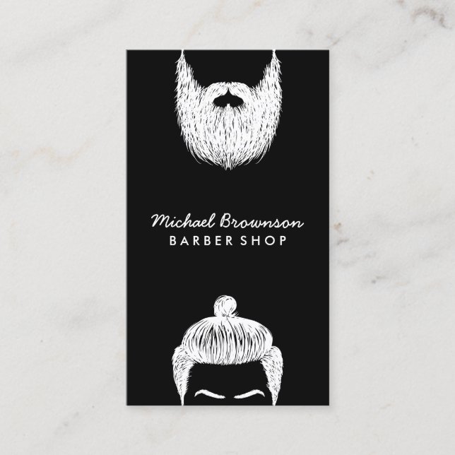 Hair Salon Hipster Man Beard Black Barber Business Card (Front)