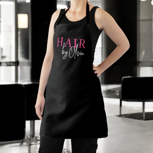 Hair Salon Hot Pink Black Modern Typography  Apron (Creator Uploaded)