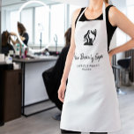 Hair salon logo elegant white and black employee apron<br><div class="desc">Simple stylish professional apron template for a hairstylist,  beauty hair,  hair spa salon,  beauty studio,  makeup artist,  beautician,  cosmetologist featuring a black silhouette (you can replace it with your logo!),  your salon,  and employee name and title on a solid white background.</div>