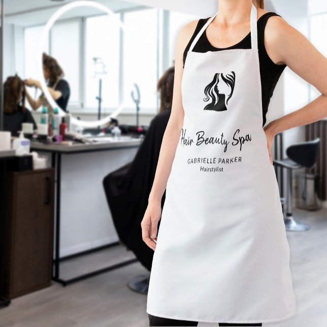 Hair salon logo elegant white and black employee apron (Creator Uploaded)