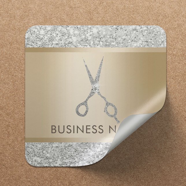 Hair Salon Luxury Silver Glitter Hairstylist Square Sticker (Creator Uploaded)