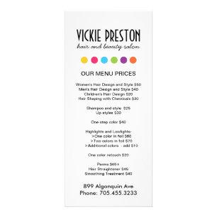 Hair Salon Menu Rack Cards