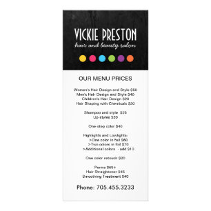 Hair Salon Menu Rack Cards