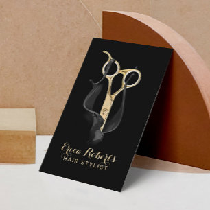 Hair Salon Modern Black & Gold Hair Stylist Business Card
