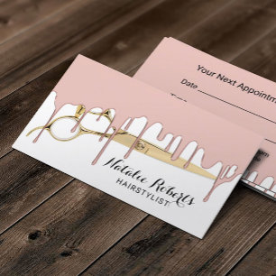 Hair Salon Modern Rose Gold Dripping Gold Scissor Appointment Card