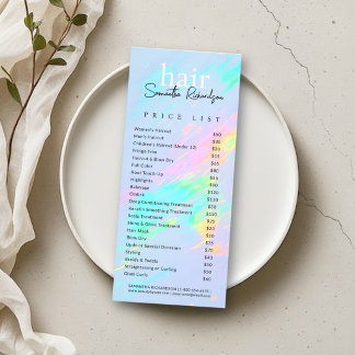 Hair Salon Nails Makeup Holo Pastels Price List Rack Card