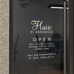 Hair salon name opening hours decal