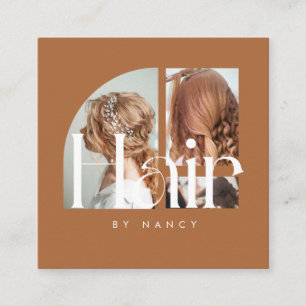 Hair Salon Photo Collage Terracotta  Square Business Card