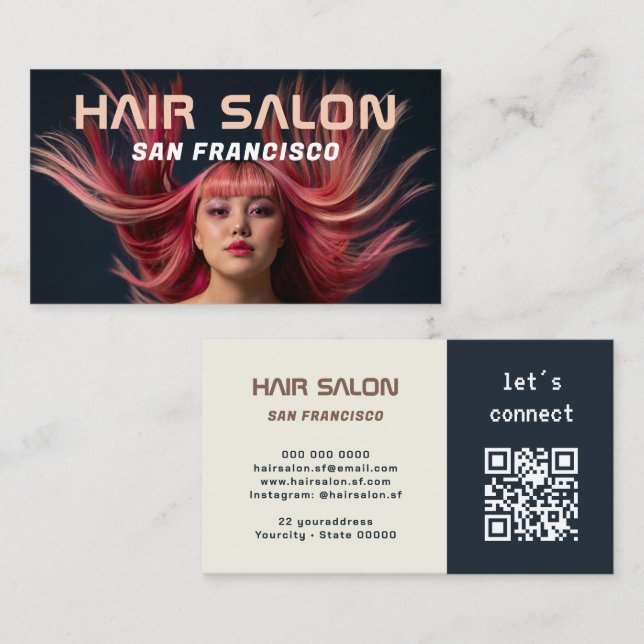 Hair Salon Photo QR Code Business Card (Front/Back)
