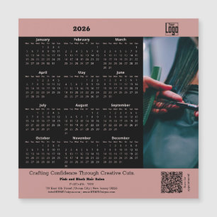 Hair Salon Pink Black 2026 Calendar Magnet