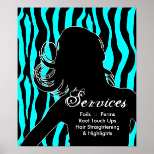 Hair Salon Posters Woman Blue Zebra