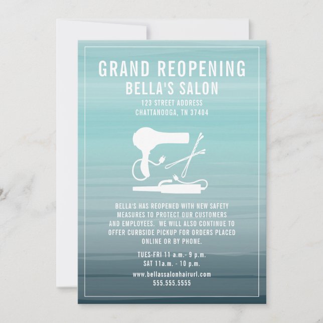 Hair Salon Reopening Aqua Ombre Invitation (Front)