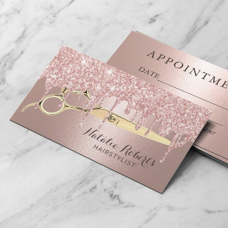 Hair Salon Rose Gold Glitter Drips Appointment Card