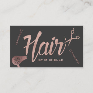 Hair Salon Rose Gold Typography Dark Grey Business Card