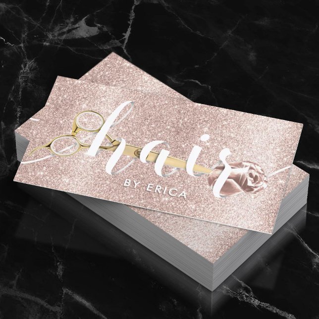 Hair Salon Scissor & Flower Blush Rose Gold Business Card (Creator Uploaded)
