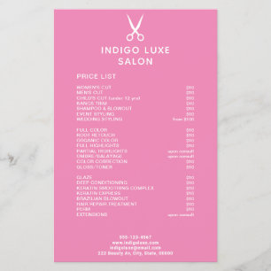 Hair Salon Scissors Dark Pink Service Price List Flyer