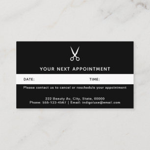 Hair Salon Scissors Modern Black Appointment Card
