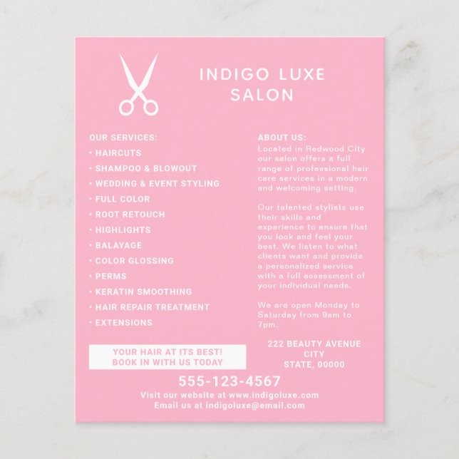 Hair Salon Scissors Modern Pink Marketing Flyer (Front)