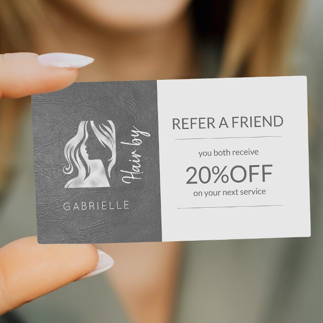 Hair Salon Silver Grey Logo Referral Template (Creator Uploaded)