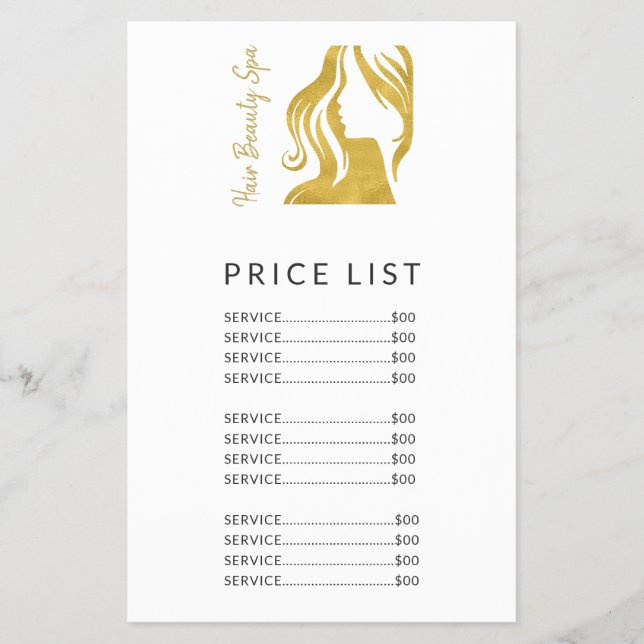 Hair Salon Simple Gold White Price List Services Flyer (Front)