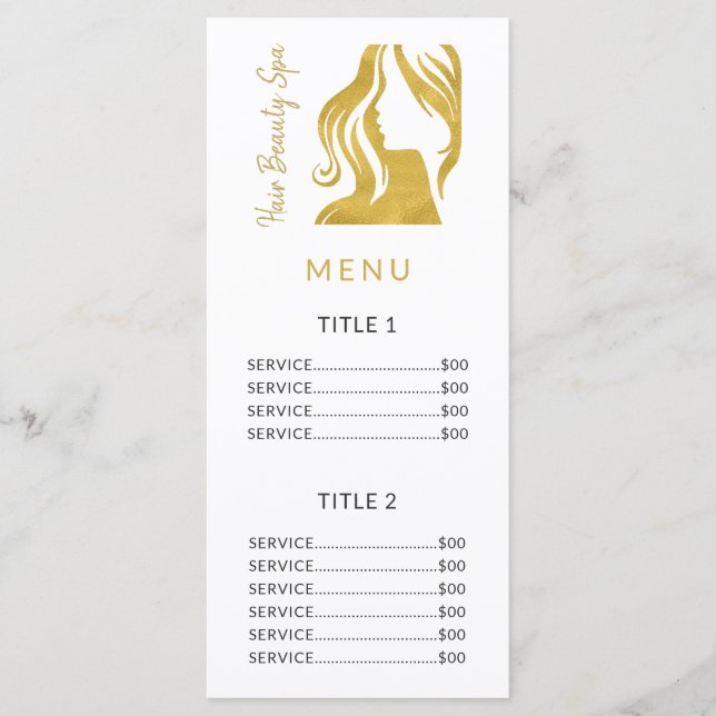 Hair salon simple gold white price list services program (Front)