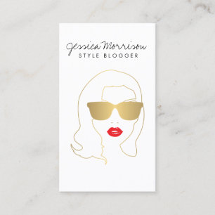 Hair Salon, Style Blogger, Beauty Girl Gold/White Business Card