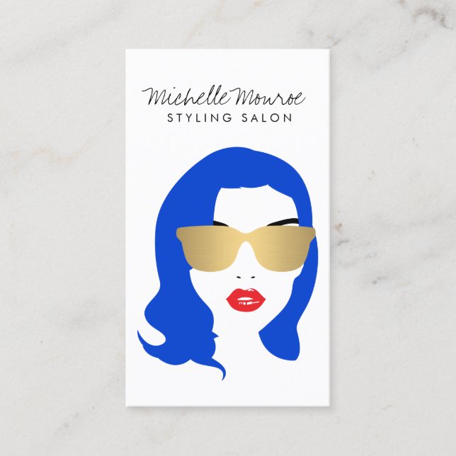 Hair Salon, Stylist, Beauty Girl Blue Business Card (Front)