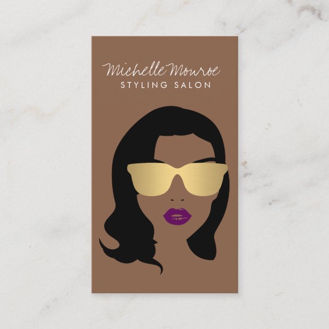 Hair Salon, Stylist, Beauty Girl Brown Business Card (Front)
