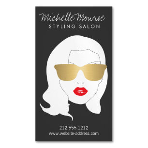 Hair Salon, Stylist, Beauty Girl Dark Grey Magnetic Business Card