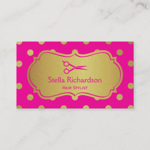 Hair Salon Stylist - Charming Hot Pink Gold Dots Business Card