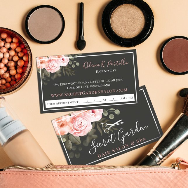 Hair Salon Stylist Elegant Floral Rose Appointment Business Card (Creator Uploaded)
