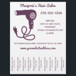 Hair Salon Stylist Flyer, Tear Off Strips Flyer<br><div class="desc">Get the word out about your hair salon or stylist business with this flyer that's easy to customise with all of your details. It features a fun retro style with an illustration of a vintage hairdryer in dark purple. This flyer is perfect for hanging in coffee shop and on community...</div>