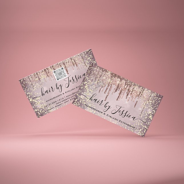 Hair Salon Stylist Hairdresser Rose Drips QR Code  Business Card (Creator Uploaded)