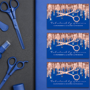 Hair Salon Stylist Hairdresser Scissors Rose Blue Business Card