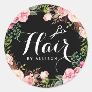 Hair Salon Stylist Typography Floral Wrapping Classic Round Sticker