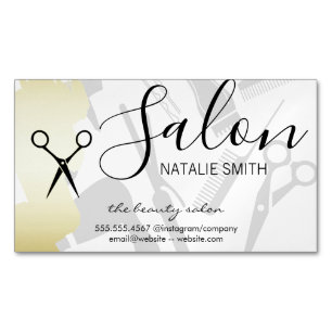 Hair Salon Tools and Gold Brushed Magnetic Business Card