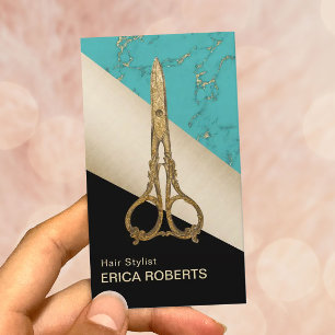 Hair Salon Vintage Gold Scissor Modern Geometric Business Card