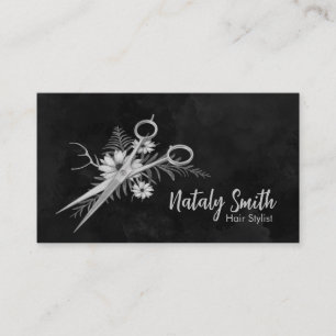 Hair Scissors and flowers Illustration Business Card