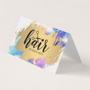 Hair Scissors Logo Gold Brushed Watercolor Business Card