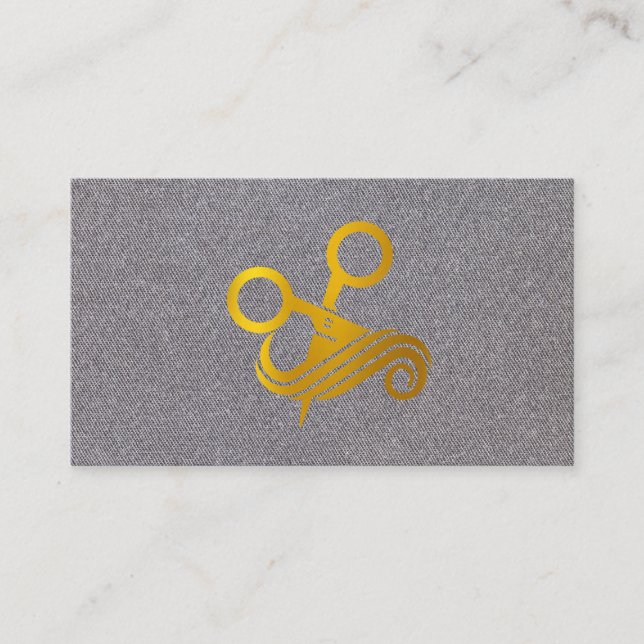 Hair Scissors Logo | Grey Texture Background Business Card (Front)