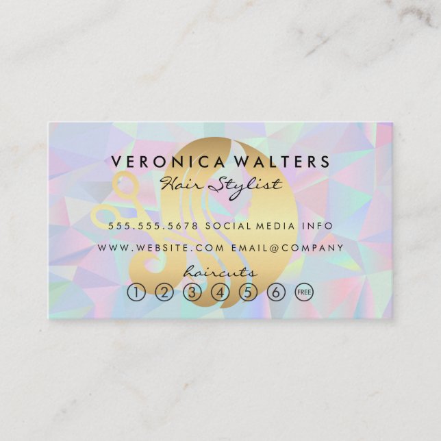 Hair Scissors Logo | Modern Iridescent Background Loyalty Card (Front)