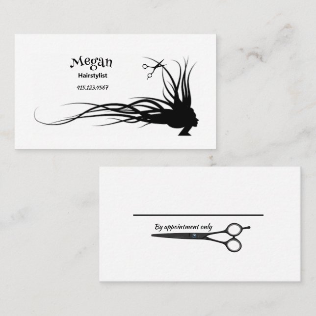 Hair & Scissors Silhouette Hairstylist Business Ca Business Card (Front/Back)