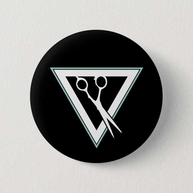 hair scissors triangle 6 cm round badge (Front)