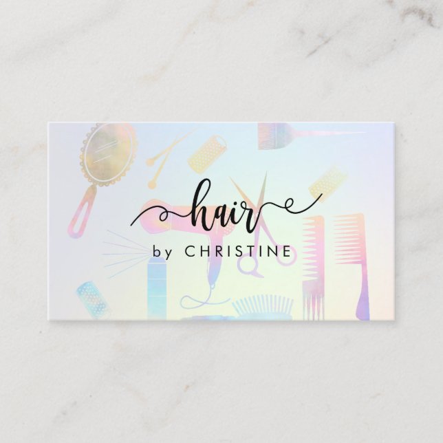 hair script on pastel pattern business card (Front)