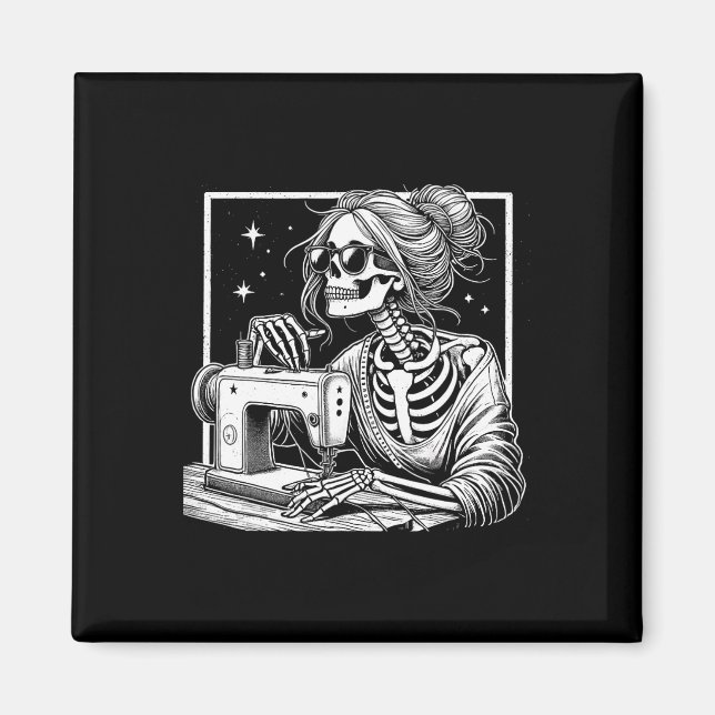 Hair Skeleton Sewer Quilter Halloween Sew Womens G Magnet (Front)