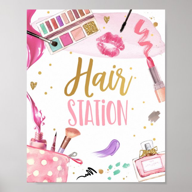 Hair Station Spa Party Makeup Glamour Birthday Poster (Front)